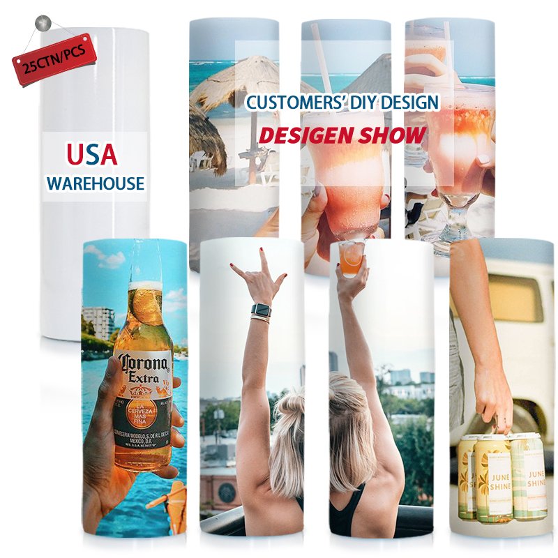 USA Warehouse 15oz 20oz 30oz Skinny White Straight Sublimation Blanks Stainless Steel Tumblers With Straw And Lid
