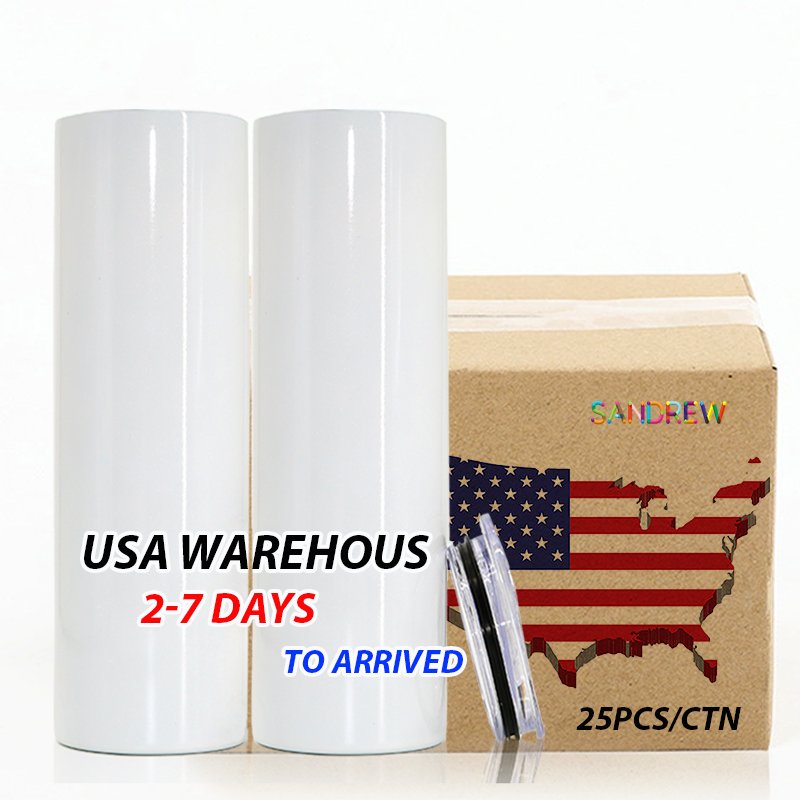USA Warehouse 15oz 20oz 30oz Skinny White Straight Sublimation Blanks Stainless Steel Tumblers With Straw And Lid