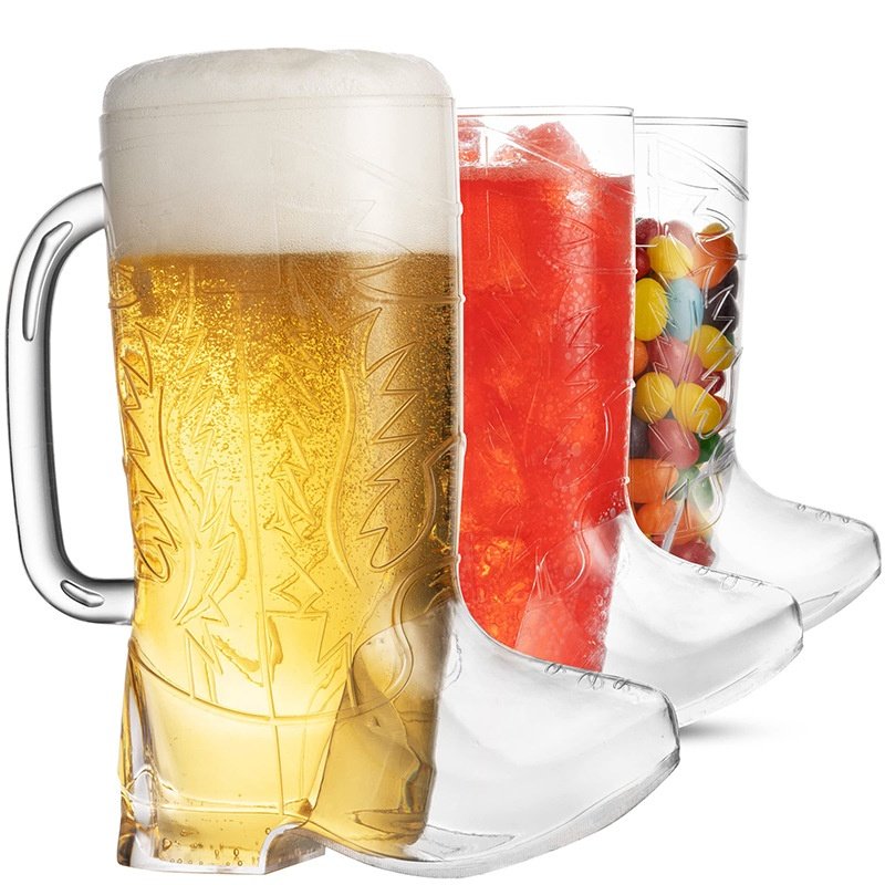 Wholesale Creative Plastic PS Cowboy Boot Cups Good Quality Custom Logo 17oz Cowboy Boot Beer Mug With Handle