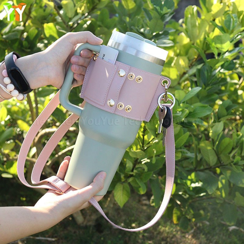 Leather Coffee Mug Sleeve Custom Mug Sleeves ID Credit Card Holder Water Bottle Holder Drink Cup Carrier with Card Pouch