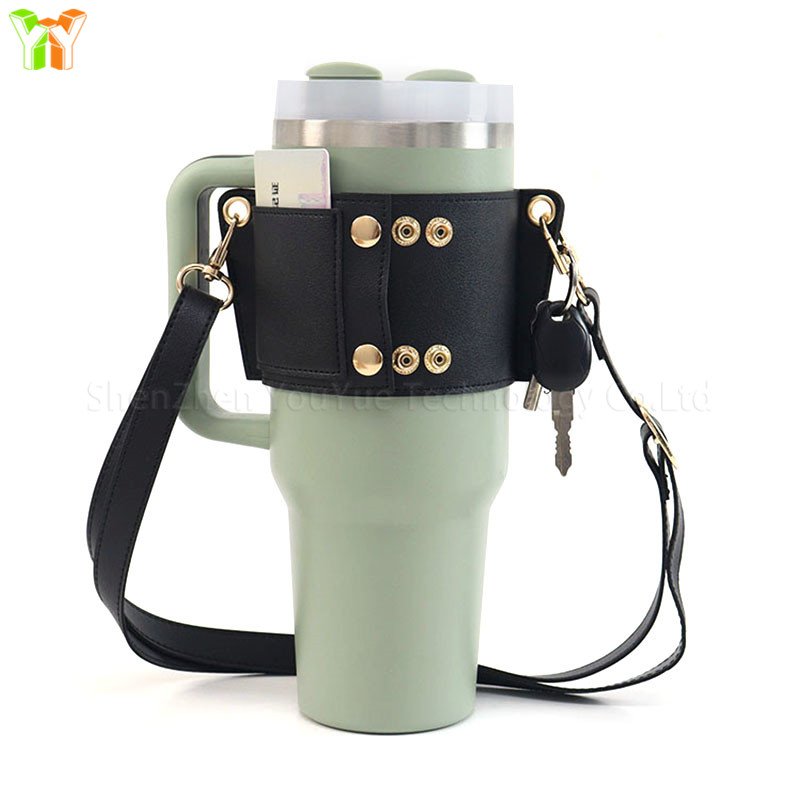 Leather Coffee Mug Sleeve Custom Mug Sleeves ID Credit Card Holder Water Bottle Holder Drink Cup Carrier with Card Pouch