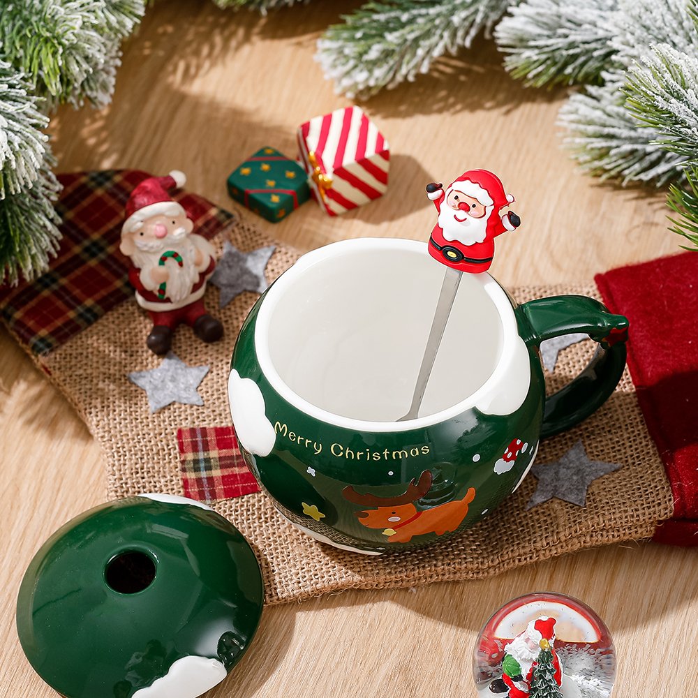New Kawaii Ball Shape Ceramic Cup Pink Red Blue Green Santa Claus Tree Designs Christmas Ceramic Mug Customize