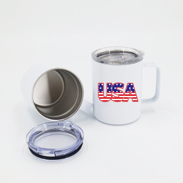12 OZ White Double Walled Coffee Camping Mugs with Handle and Lid Sublimation Mugs Blank Stainless Steel Coffee mugs
