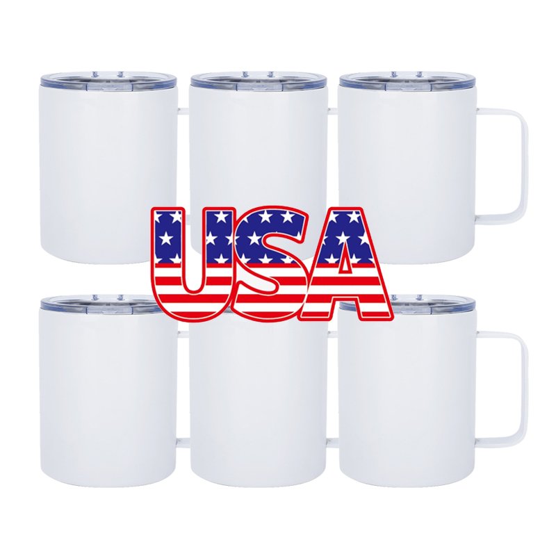 12 OZ White Double Walled Coffee Camping Mugs with Handle and Lid Sublimation Mugs Blank Stainless Steel Coffee mugs