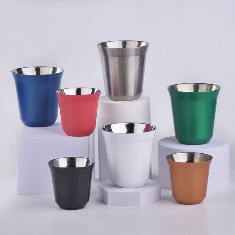 80ml Stainless Steel Vacuum Durable Espresso Measuring Cup Tea Mugs Metal Reusable Double Walled Coffee Espresso Shot Glasses