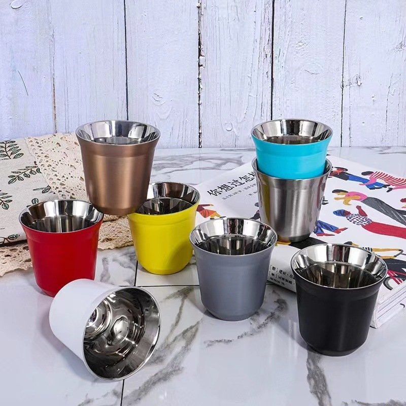 80ml Stainless Steel Vacuum Durable Espresso Measuring Cup Tea Mugs Metal Reusable Double Walled Coffee Espresso Shot Glasses