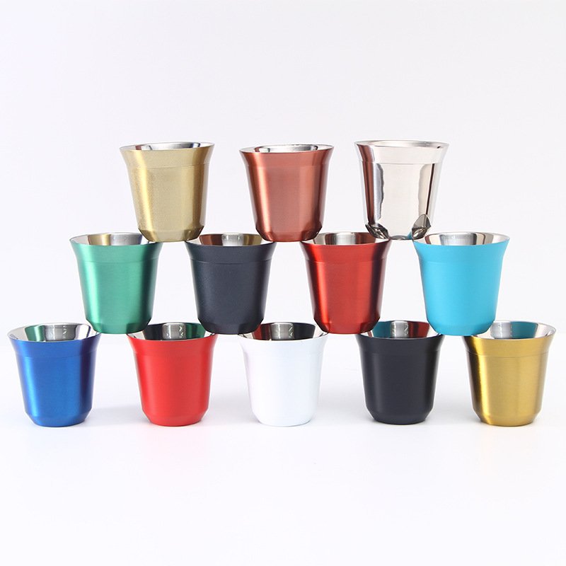80ml Stainless Steel Vacuum Durable Espresso Measuring Cup Tea Mugs Metal Reusable Double Walled Coffee Espresso Shot Glasses