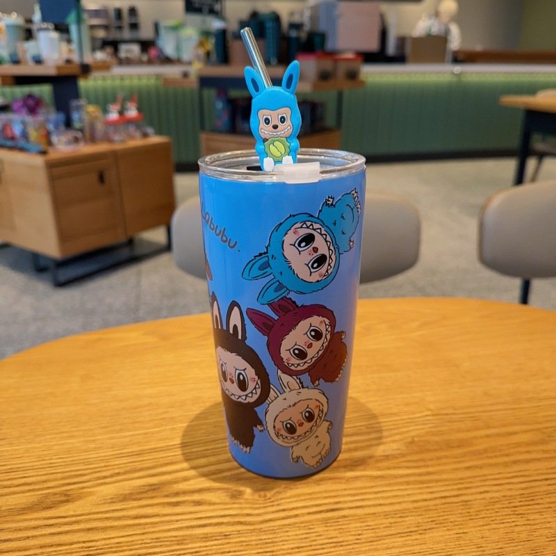 600ml Labubu Vacuum Cup Winter 2024 New Products Cartoon Labubu Water Bottle Popular Stainless Steel Hot Water Cup Thermos