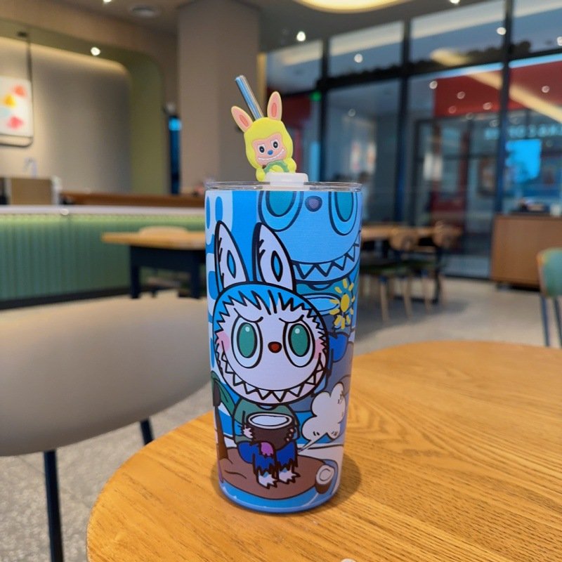 600ml Labubu Vacuum Cup Winter 2024 New Products Cartoon Labubu Water Bottle Popular Stainless Steel Hot Water Cup Thermos