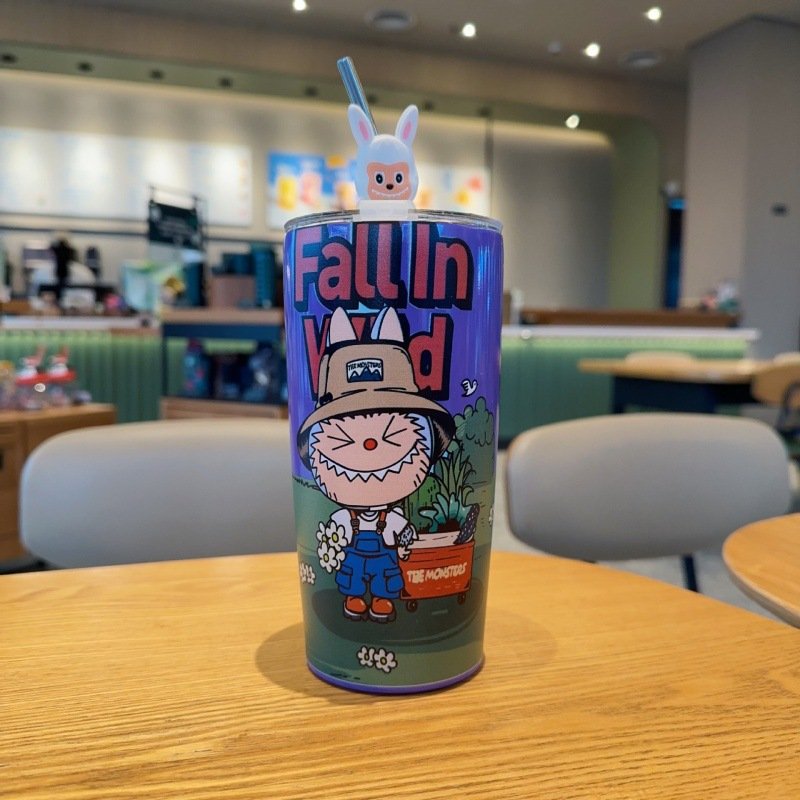 600ml Labubu Vacuum Cup Winter 2024 New Products Cartoon Labubu Water Bottle Popular Stainless Steel Hot Water Cup Thermos