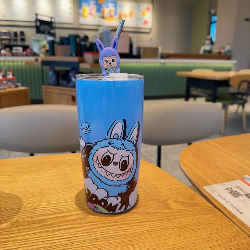 600ml Labubu Vacuum Cup Winter 2024 New Products Cartoon Labubu Water Bottle Popular Stainless Steel Hot Water Cup Thermos