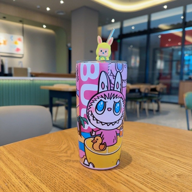 600ml Labubu Vacuum Cup Winter 2024 New Products Cartoon Labubu Water Bottle Popular Stainless Steel Hot Water Cup Thermos