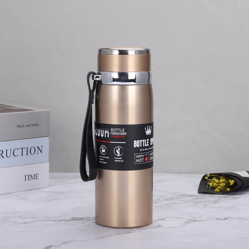 Custom 1L big capacity double wall vacuum thermos cup stainless steel insulated travel sport water bottles with strap