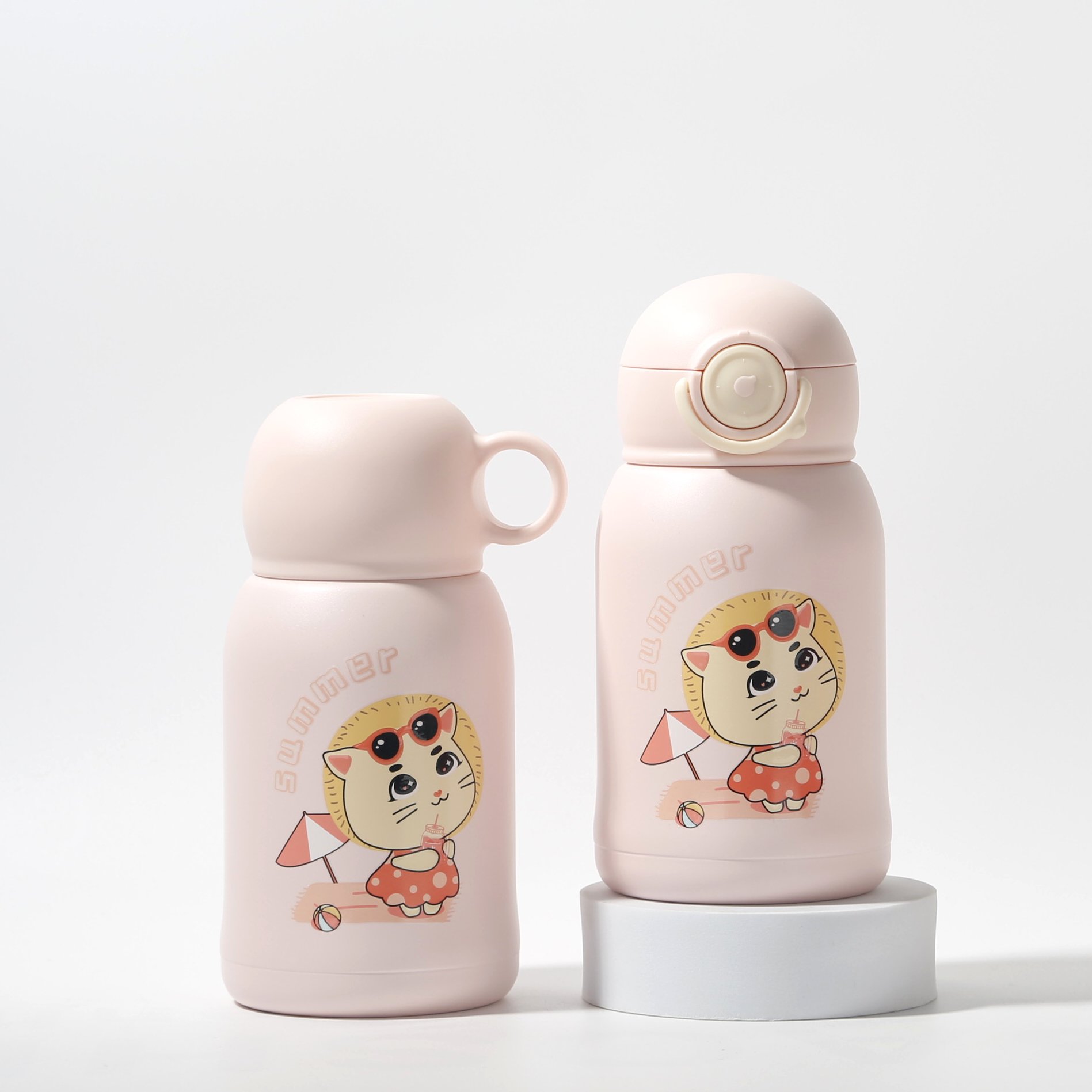 Cute Kids Stainless Steel Vacuum Flask Thermos With Straw Lid Dishwasher Safety Drinking Water Bottles