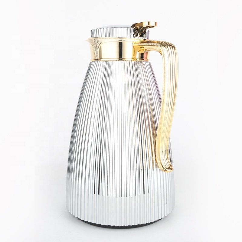 Y2024 Turkish Style Plastic BPA FREE Silver gold 1.0 liter Vacuum Glass Liner Flask Coffee Jug