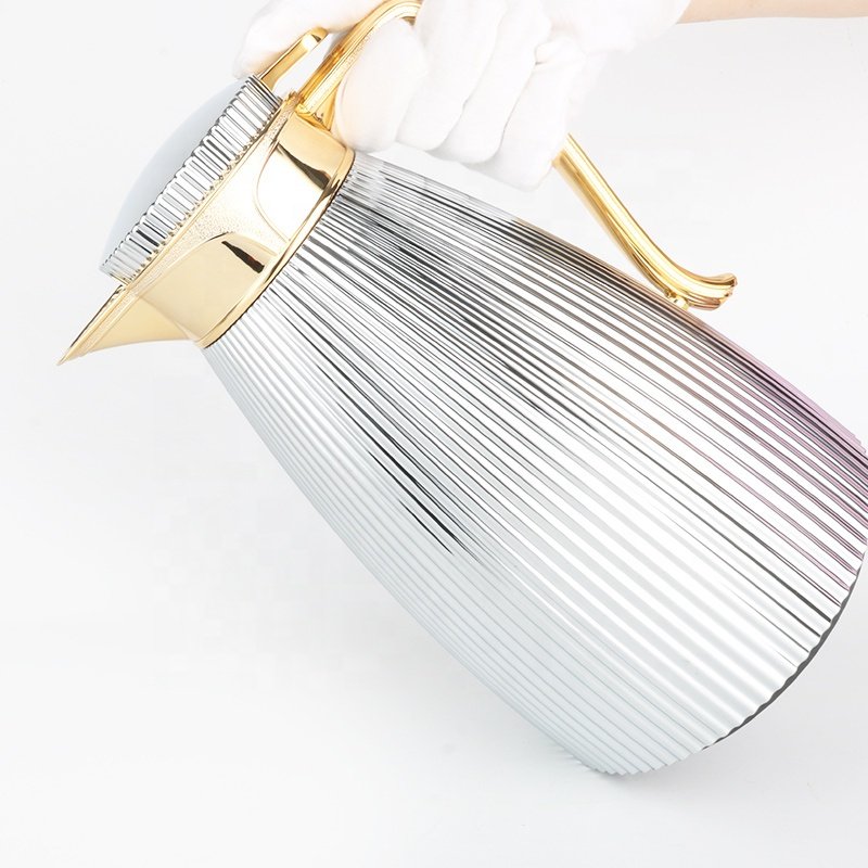 Y2024 Turkish Style Plastic BPA FREE Silver gold 1.0 liter Vacuum Glass Liner Flask Coffee Jug