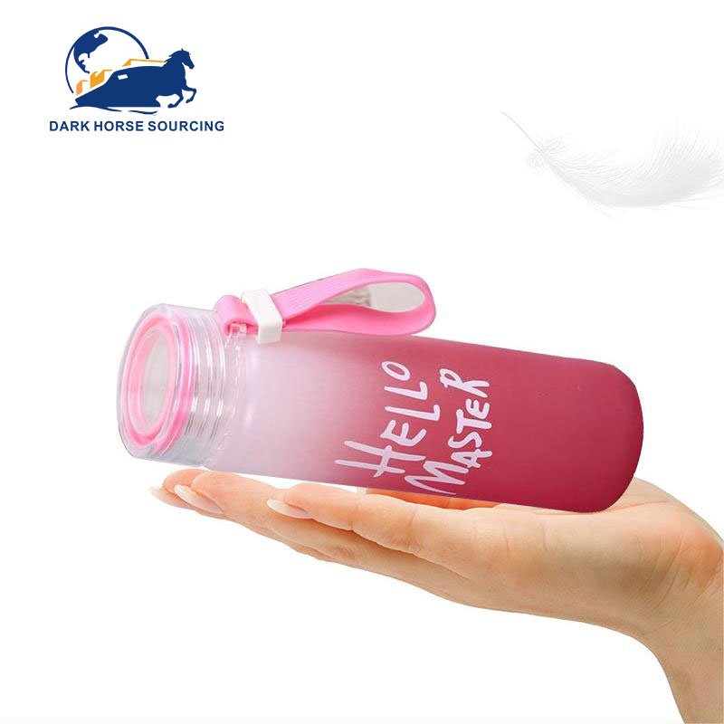 Pink gradient color Frosted Leakproof Glass drinking water bottle glass water bottle for school student