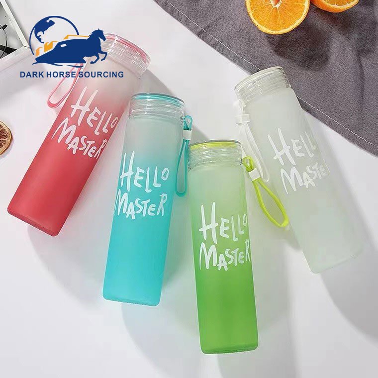 Pink gradient color Frosted Leakproof Glass drinking water bottle glass water bottle for school student