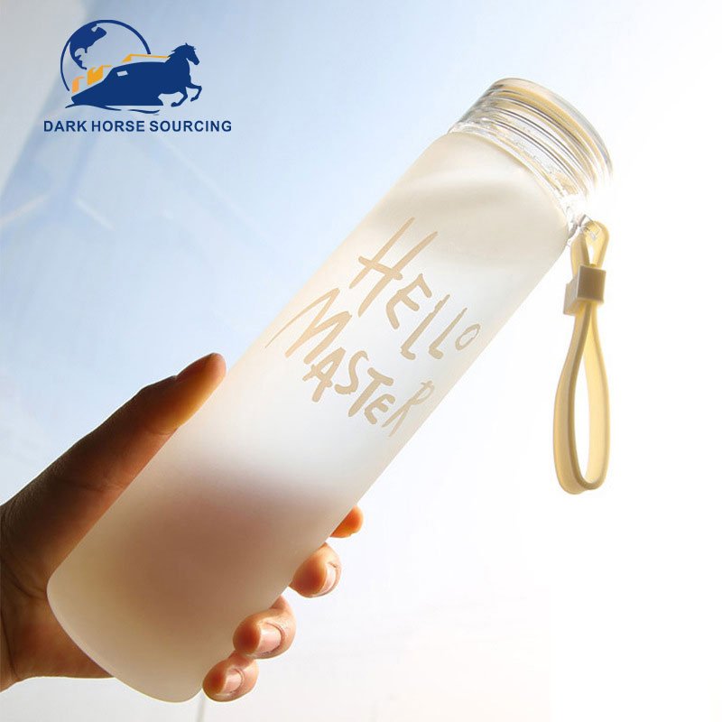 Pink gradient color Frosted Leakproof Glass drinking water bottle glass water bottle for school student