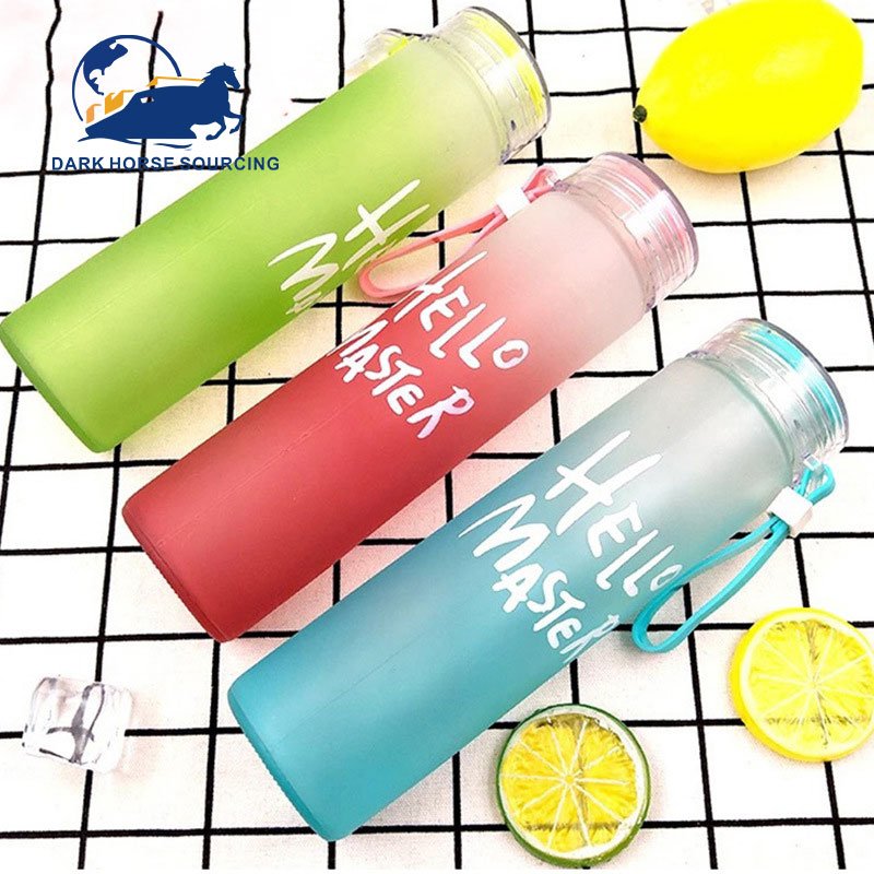 Pink gradient color Frosted Leakproof Glass drinking water bottle glass water bottle for school student