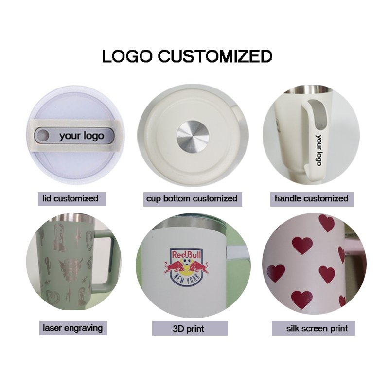 Custom logo cow print 40oz metal cup double wall Stainless Steel Vacuum Insulated Travel Mug 40 oz Tumbler With Handle
