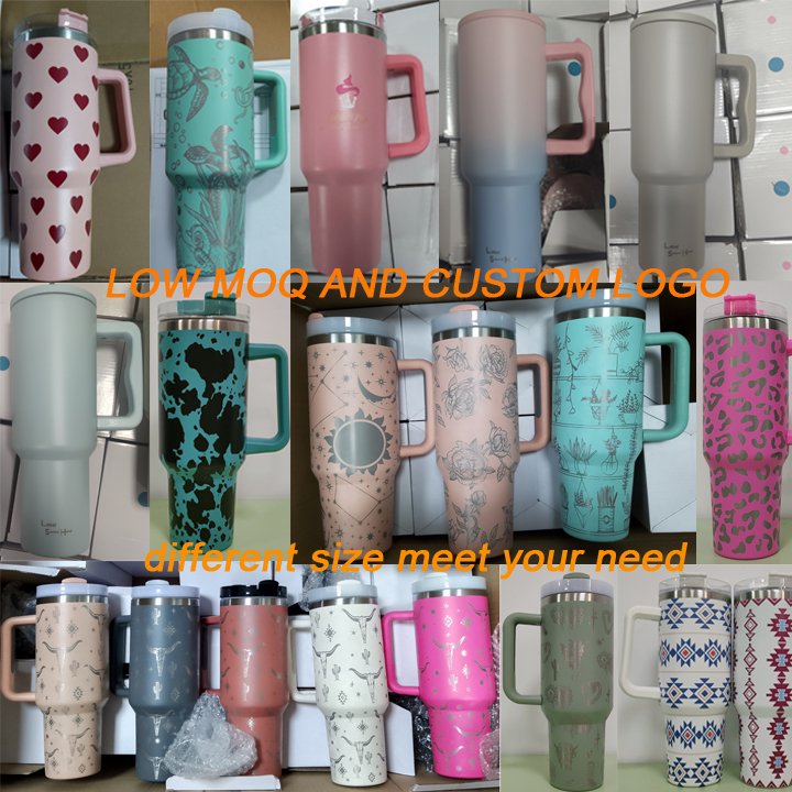 Custom logo cow print 40oz metal cup double wall Stainless Steel Vacuum Insulated Travel Mug 40 oz Tumbler With Handle