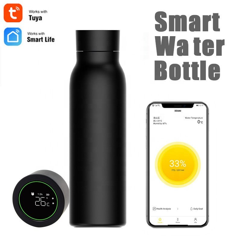 JZYZ Tuya Smart Water Bottle Drink Reminder Temperature Waterproof Double Wall Stainless Steel Bottle With App
