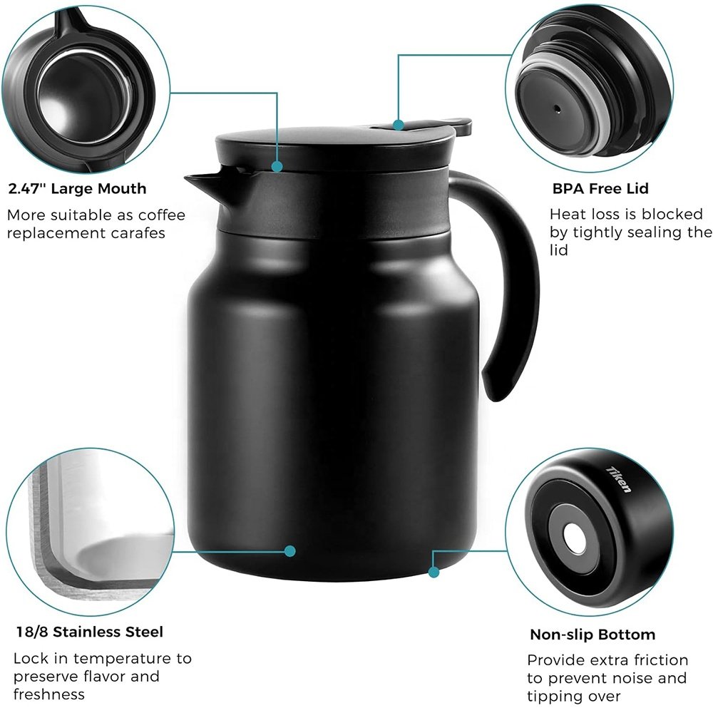 Thermal Coffee Carafe 316 Stainless Steel Double Wall Vacuum Pot Flasks Tea Maker with Removable Water Filter Insulated Bottle