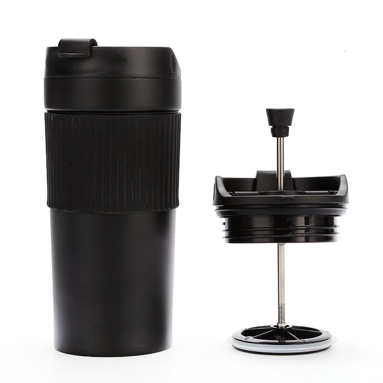 12oz Safe Eco Friendly Custom Logo Leak Proof Black French Media Travel Mug Double Wall Stainless Steel Portable Coffee Mug