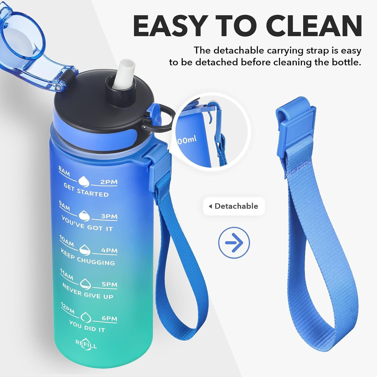 900ML Sports Water Bottle with Time Marker Leak-proof Cup Motivational Portable Water Bottle for Outdoor PC Living Room Travel