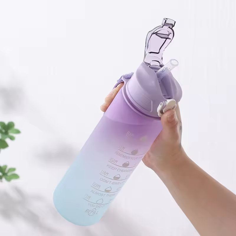 900ML Sports Water Bottle with Time Marker Leak-proof Cup Motivational Portable Water Bottle for Outdoor PC Living Room Travel