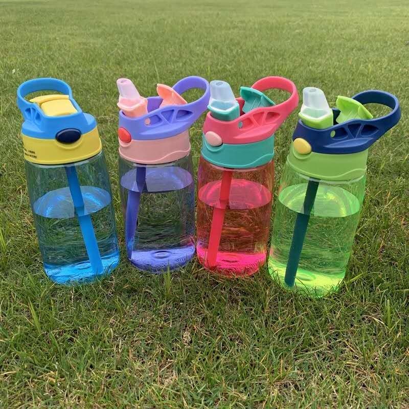 Aohea Cartoon Plastic Water Bottles For Kids Cute Child Drinking Water Bottle With Straw Sports Kettle