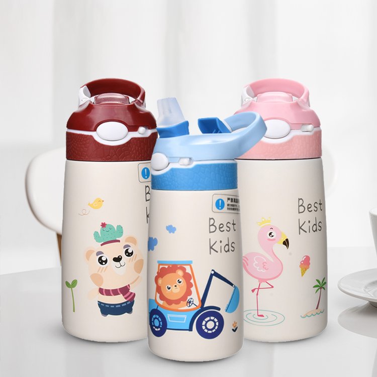 Aohea Cartoon Plastic Water Bottles For Kids Cute Child Drinking Water Bottle With Straw Sports Kettle