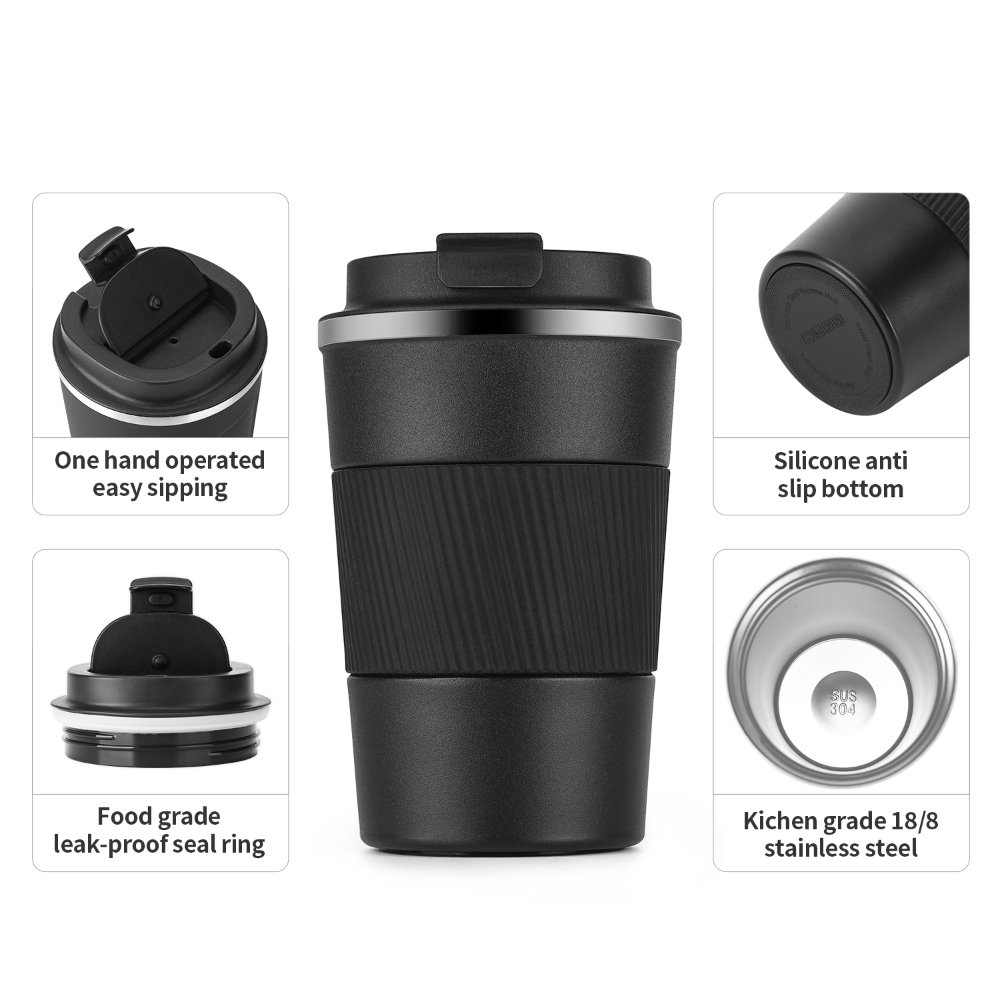 12 oz 17 oz Double Wall Stainless Steel Tumbler Insulated Travel Mugs Silicone Sleeve Direct Drinking Gym Outdoor Coffee