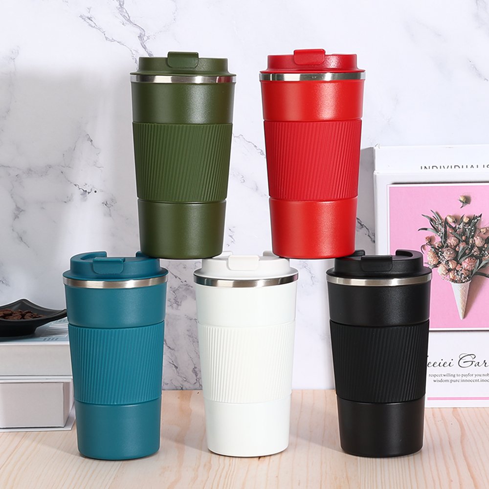12 oz 17 oz Double Wall Stainless Steel Tumbler Insulated Travel Mugs Silicone Sleeve Direct Drinking Gym Outdoor Coffee