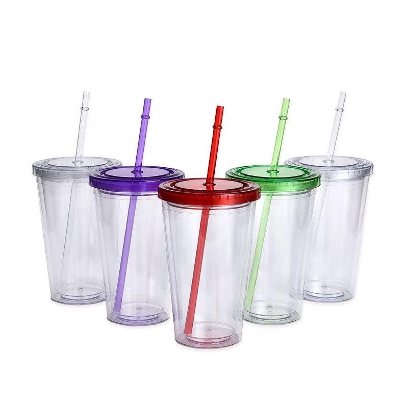 Wholesale low price 16OZ transparent Plastic acrylic Tumbler clear acrylic mug cups with lids and straw