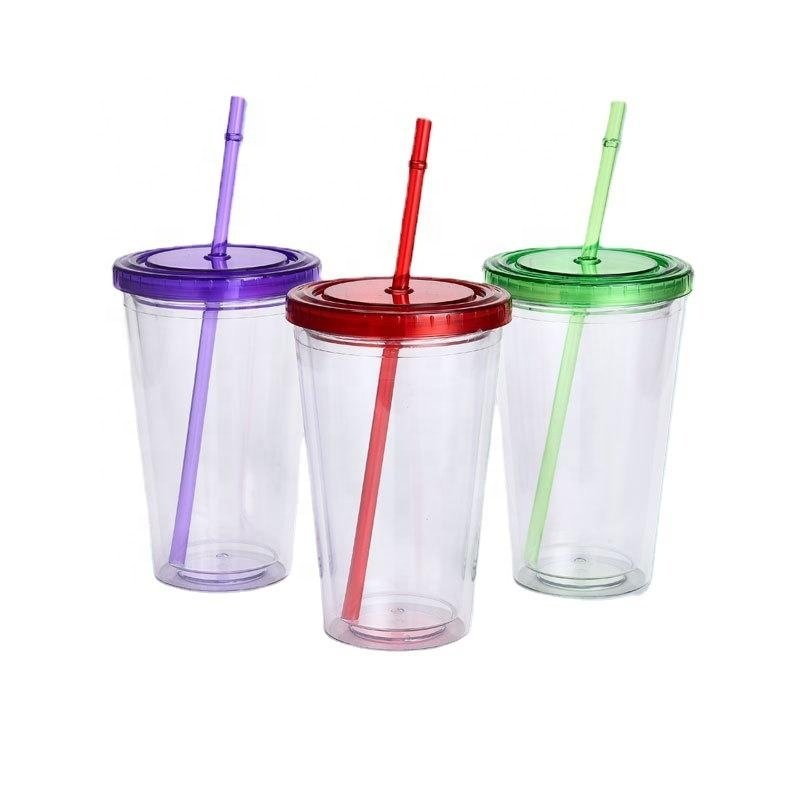 Wholesale low price 16OZ transparent Plastic acrylic Tumbler clear acrylic mug cups with lids and straw