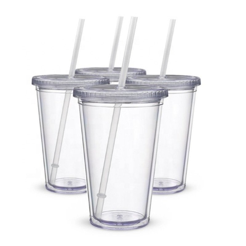 Wholesale low price 16OZ transparent Plastic acrylic Tumbler clear acrylic mug cups with lids and straw