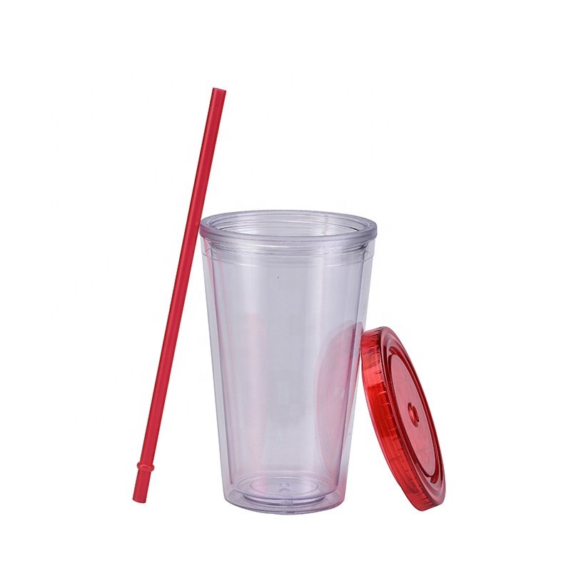 Wholesale low price 16OZ transparent Plastic acrylic Tumbler clear acrylic mug cups with lids and straw