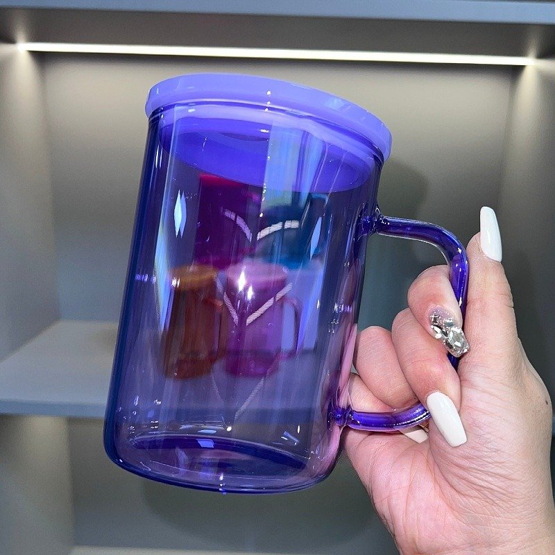 USA Warehouse RTS 17oz Sublimation Clear Jelly Candy Glass Mug Cup with Handle and Colored Lids and Straws Mixed Colors
