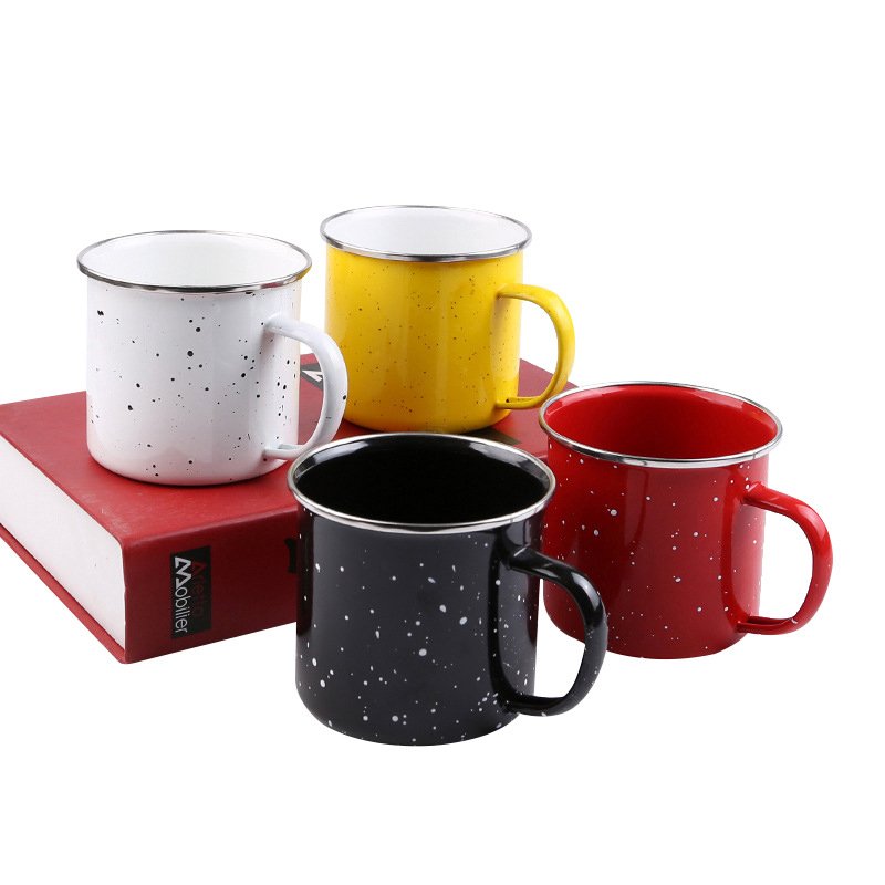 wholesale 7oz/12oz/16oz/24oz sublimation logo Splash speckled enamel mug rolled rim metal steel tin custom enamel coffee mugs