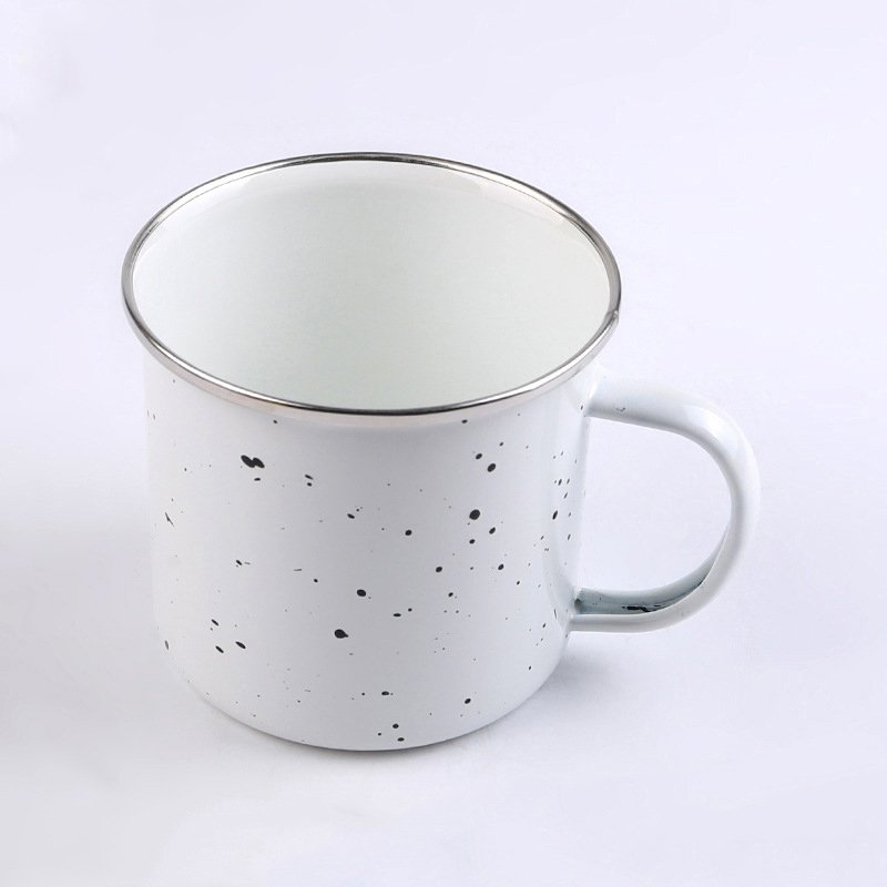 wholesale 7oz/12oz/16oz/24oz sublimation logo Splash speckled enamel mug rolled rim metal steel tin custom enamel coffee mugs
