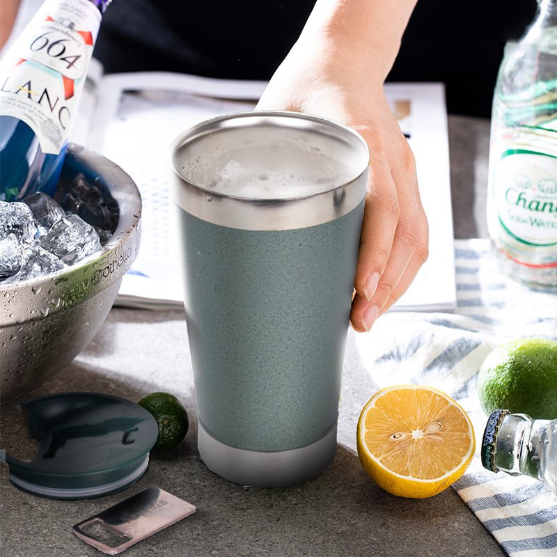 Vacuum Insulated Pint Glass Tumbler 16oz Stainless Steel Beer Mug with Built-in Bottle Opener Rugged thermos