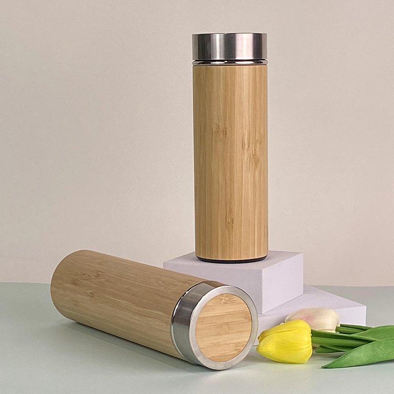 500ml Wood Tea Travel Mug Bamboo Stainless Steel Water Bottle With Bamboo Lid