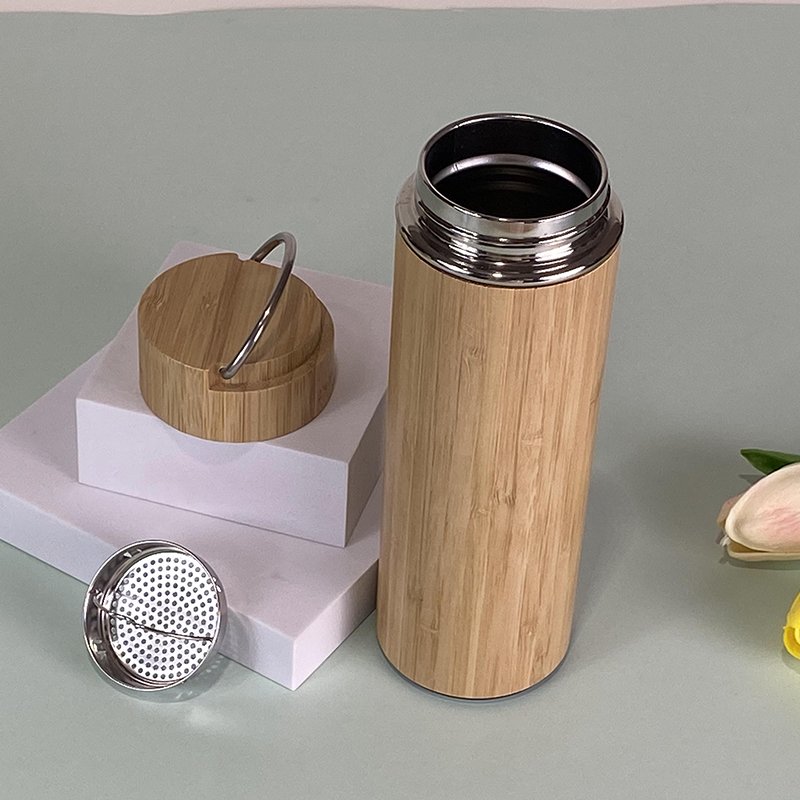 500ml Wood Tea Travel Mug Bamboo Stainless Steel Water Bottle With Bamboo Lid