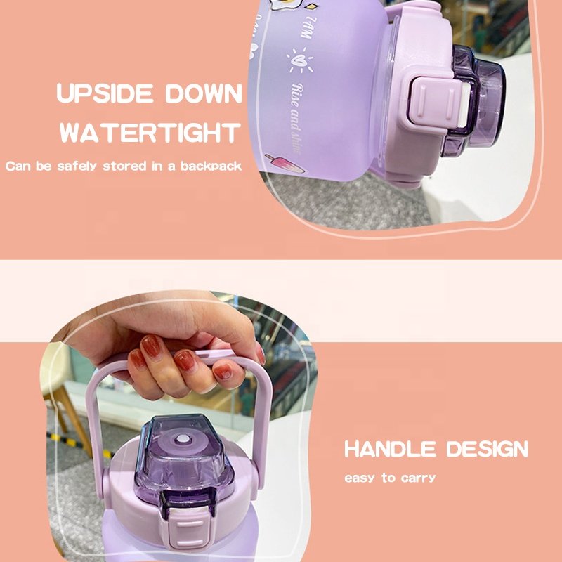 Cartoon Pattern Large Frosted Cute Bpa Free Tritan Motivational Insulate Matte 2l Water Bottle With Time Marker