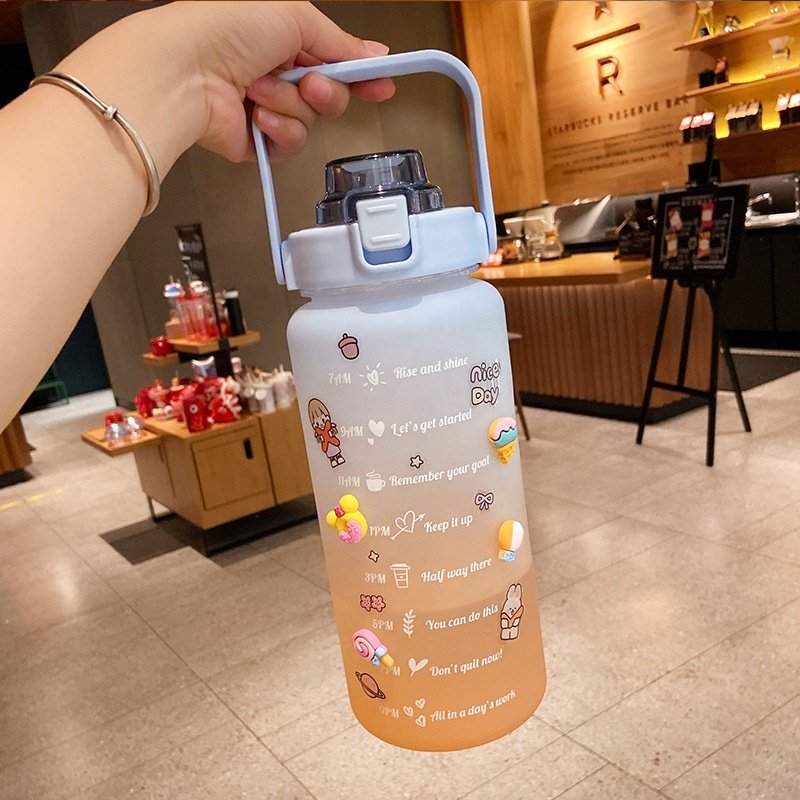 Cartoon Pattern Large Frosted Cute Bpa Free Tritan Motivational Insulate Matte 2l Water Bottle With Time Marker