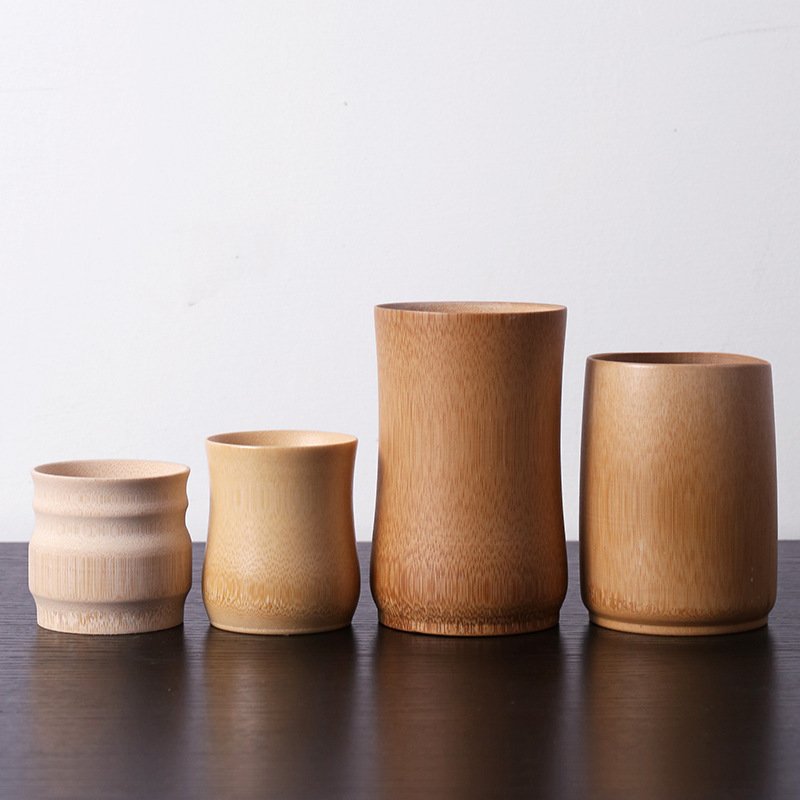 Custom Natural 100% Bamboo Coffee Cup Eco Bamboo Tumbler Wooden Design Cup Reusable Bamboo Tiki Mugs