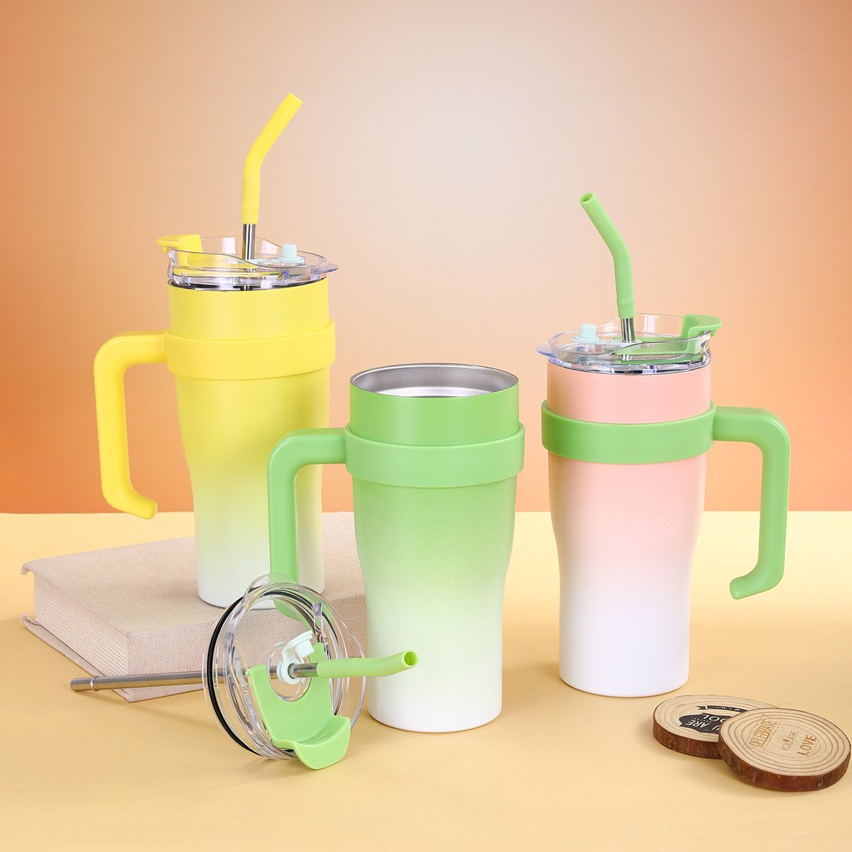 40oz Portable Stainless Steel Thermos Vacuum Flasks Car Cup Coffee Cup Large Capacity Drink Bottle With Handle And Straw