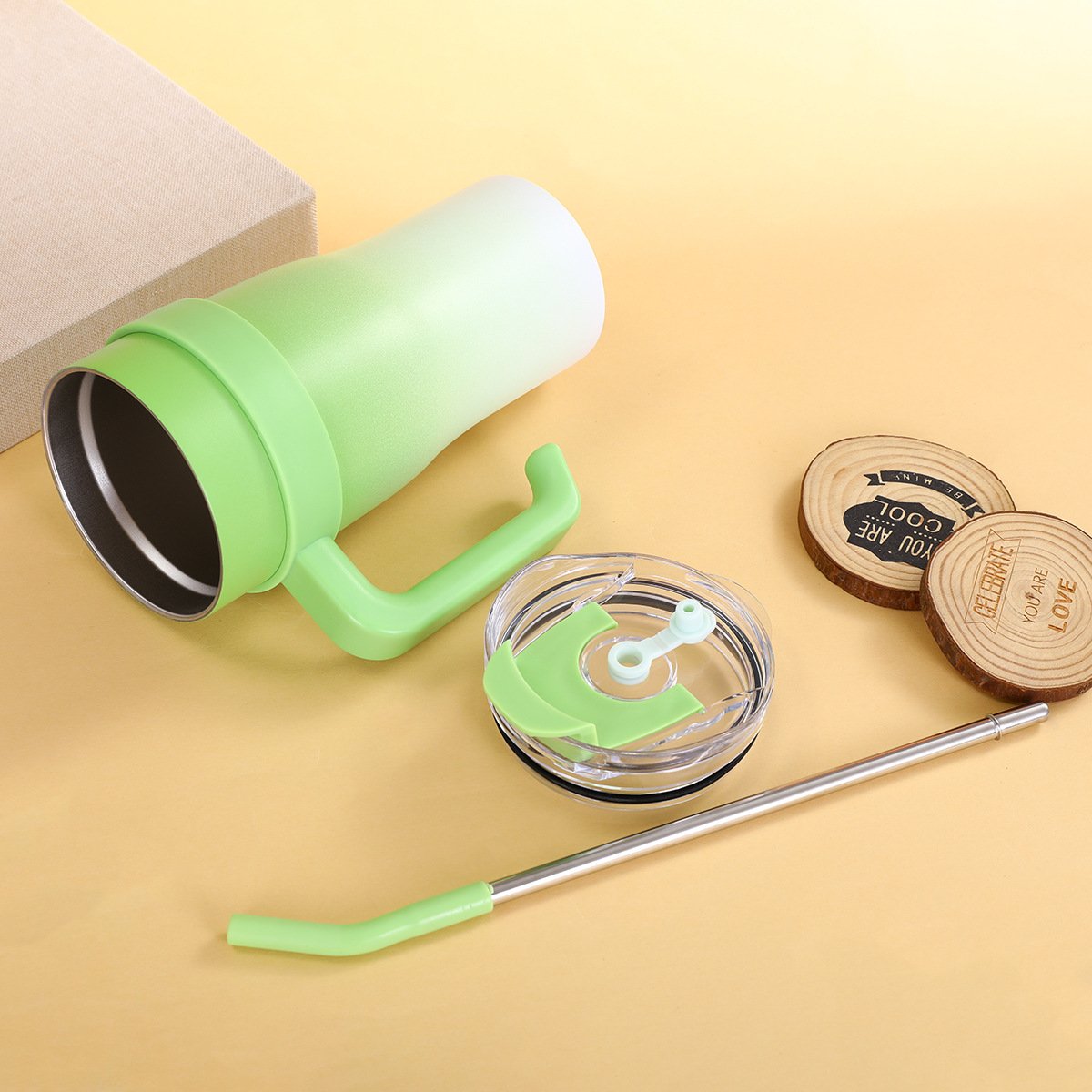 40oz Portable Stainless Steel Thermos Vacuum Flasks Car Cup Coffee Cup Large Capacity Drink Bottle With Handle And Straw